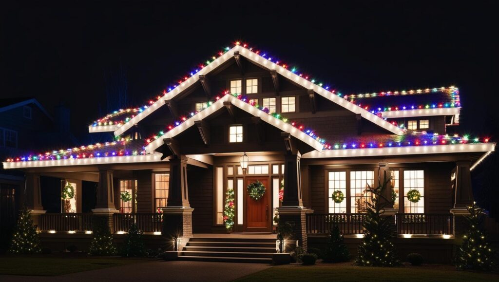Elegant Portland-style house with permanent LED Christmas lights